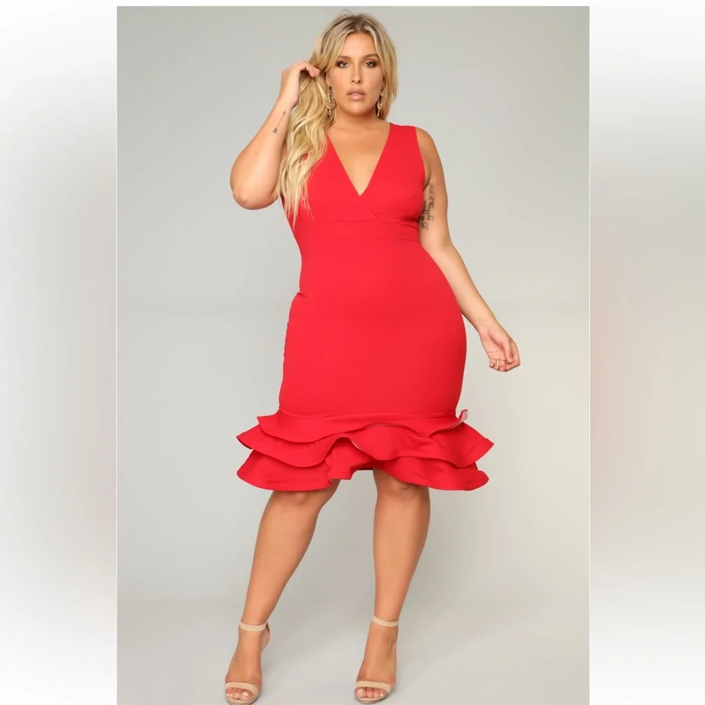 FASHIONNOVA Red Ruffle Midi Dress - Picture 1 of 2